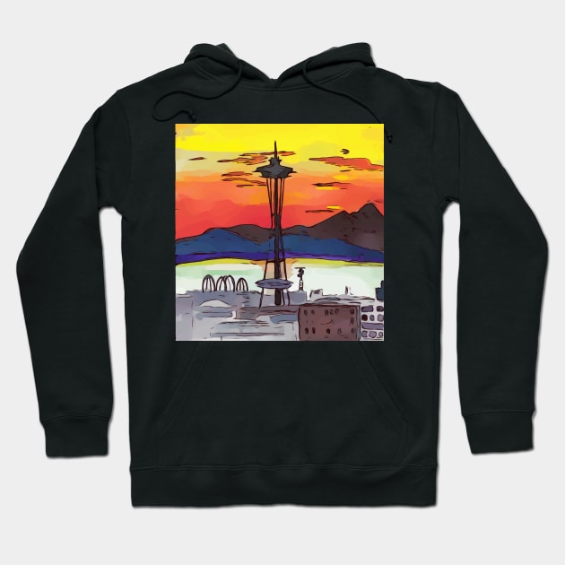 Stunning, intense red Seattle Sunset during wildfires in Canada Hoodie by WelshDesigns